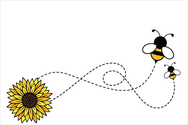 Honing Hommel Bij Vliegen Zon Bloem Vector Achtergrond Poster Illustratie — Stockvector