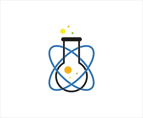 Chemické Sklo Atom Trajektorie Pro Vědecké Laboratoře Vektorové Logo Design — Stockový vektor