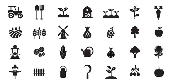 Farm Agriculture Theme Simple Vector Icon Logo Design Template Set — Stock Vector