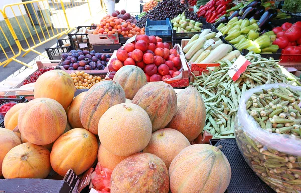 Varietà Frutta Verdura Fresca Mercato Agricolo — Foto Stock