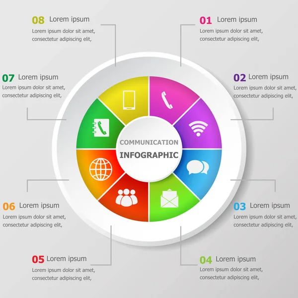 Infographic tasarım şablonu ile iletişim kutsal kişilerin resmi, hisse senedi vektör
