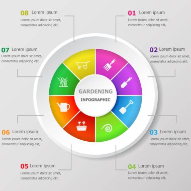 Infographic tasarım şablonu ile Bahçe kutsal kişilerin resmi, hisse senedi vektör