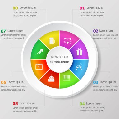 Infographic tasarım şablonu ile yeni yıl kutsal kişilerin resmi, hisse senedi vektör