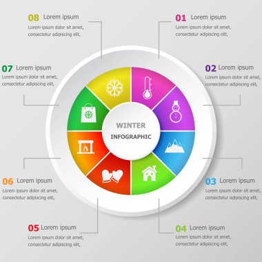 Infographic tasarım şablonu ile kış kutsal kişilerin resmi, hisse senedi vektör