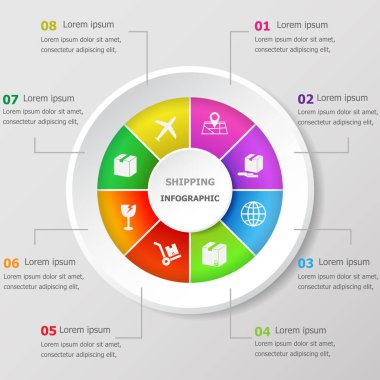 Infographic tasarım şablonu ile nakliye kutsal kişilerin resmi, hisse senedi vektör