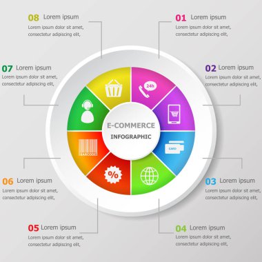 Infographic tasarım şablonu ile e-ticaret kutsal kişilerin resmi, hisse senedi vektör