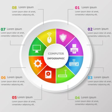Infographic tasarım şablonu ile bilgisayar kutsal kişilerin resmi, hisse senedi vektör