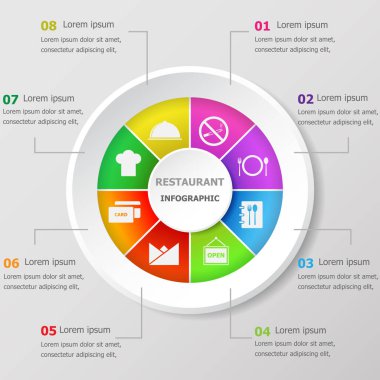Infographic tasarım şablonu ile Restoran kutsal kişilerin resmi, hisse senedi vektör
