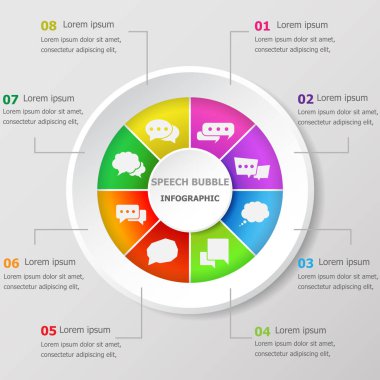 Infographic tasarım şablonu ile konuşma balonu simgeler, hisse senedi vektör