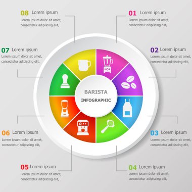 Infographic tasarım şablonu ile barista kutsal kişilerin resmi, hisse senedi vektör
