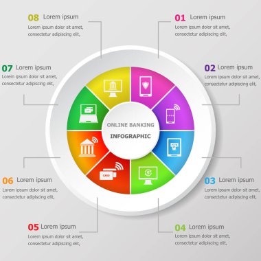 Infographic tasarım şablonu ile online banka kutsal kişilerin resmi, hisse senedi vektör