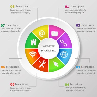 Infographic tasarım şablonu Web sitesi simgeleri, hisse senedi vektör ile