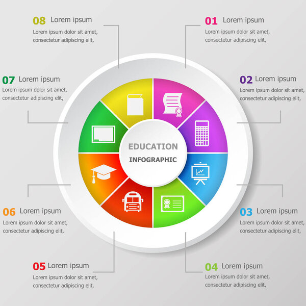 Infographic design template with education icons, stock vector