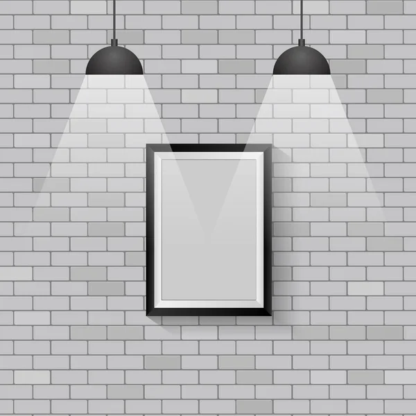 Ramka Zdjęcia Lampy Sufitowe Tle Szarej Cegły Ściany Wektor — Wektor stockowy