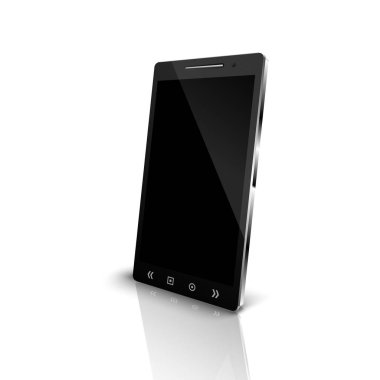 Beyaz arkaplana yansıyan perspektif görünümlü akıllı telefon