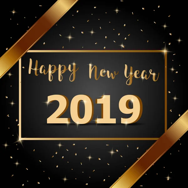 Golden Bow Feliz Año Nuevo 2019 Con Fondo Oscuro Vector — Archivo Imágenes Vectoriales