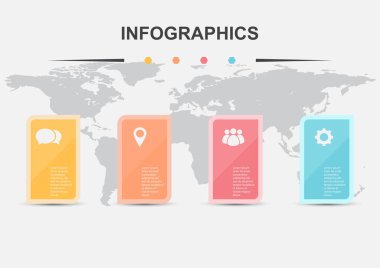 Infographic tasarım şablonu ile 4 yuvarlak köşeli dikdörtgenler, hisse senedi vektör