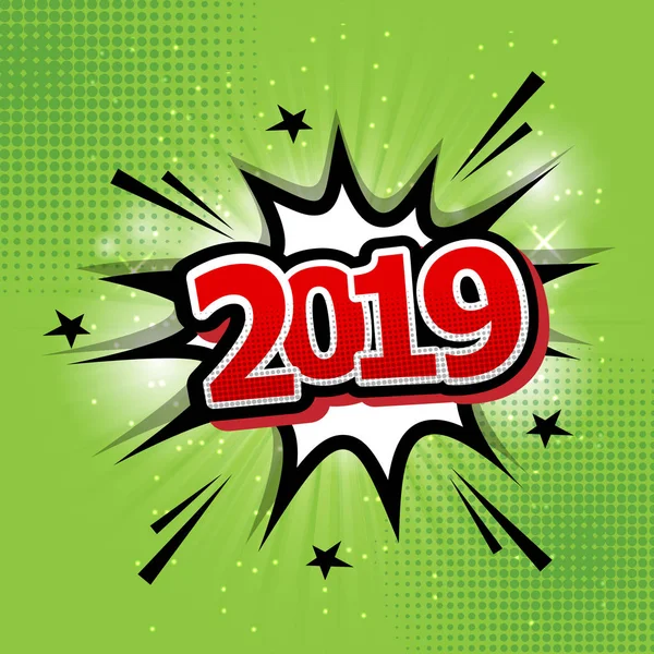 2019 Happy New Year Comic Text Speech Bubble Stock Vector — стоковый вектор