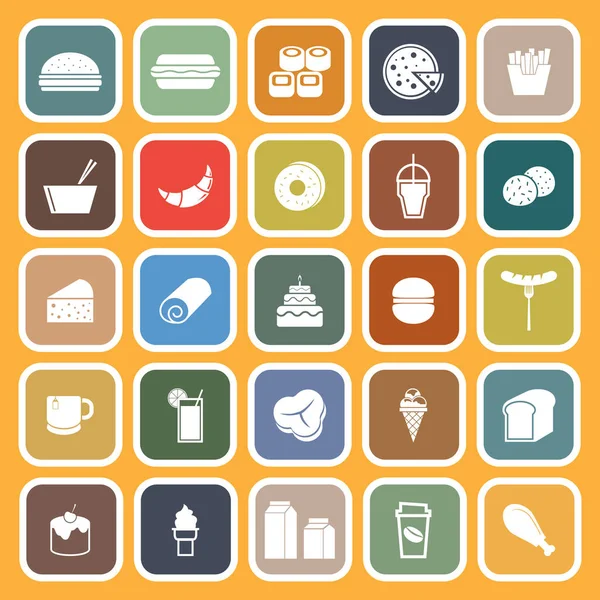 Comida Popular Iconos Planos Sobre Fondo Naranja Vector Stock — Archivo Imágenes Vectoriales