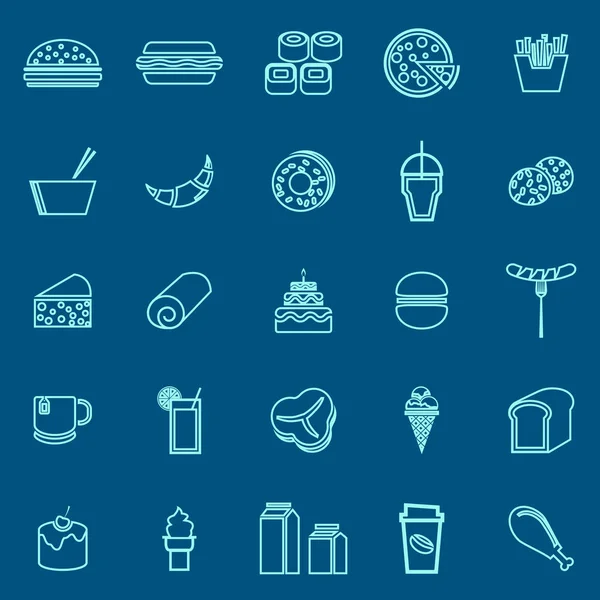 Popular food line color icons on blue background — Stock Vector