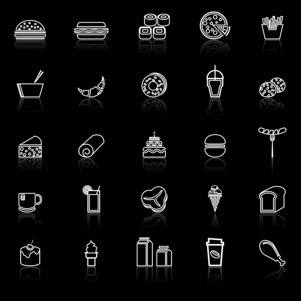 Popular Food Line Icons Reflect Black Background Stock Vector — ストックベクタ