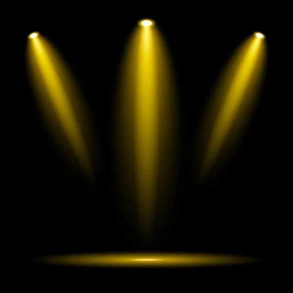 Golden spotlights on dark background — Stock Vector