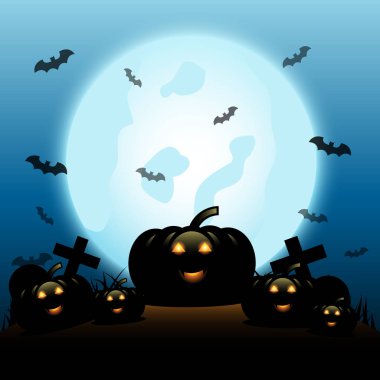 Mavi Ay arka plan üzerinde kabak ile Cadılar Bayramı gecesi