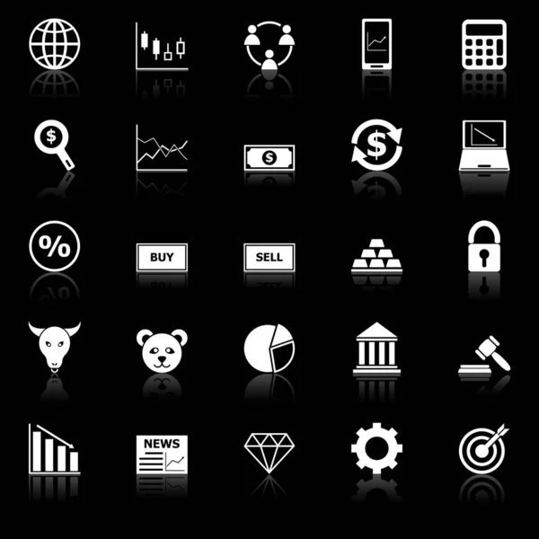 Iconos de Forex con reflexionar sobre el fondo negro — Vector de stock