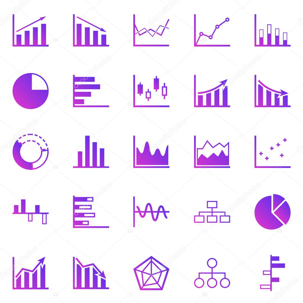 Graph gradient icons on white background, stock vector