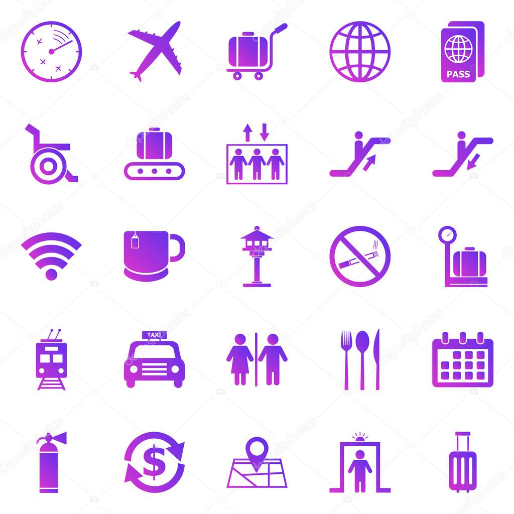 Airport gradient icons on white background, stock vector