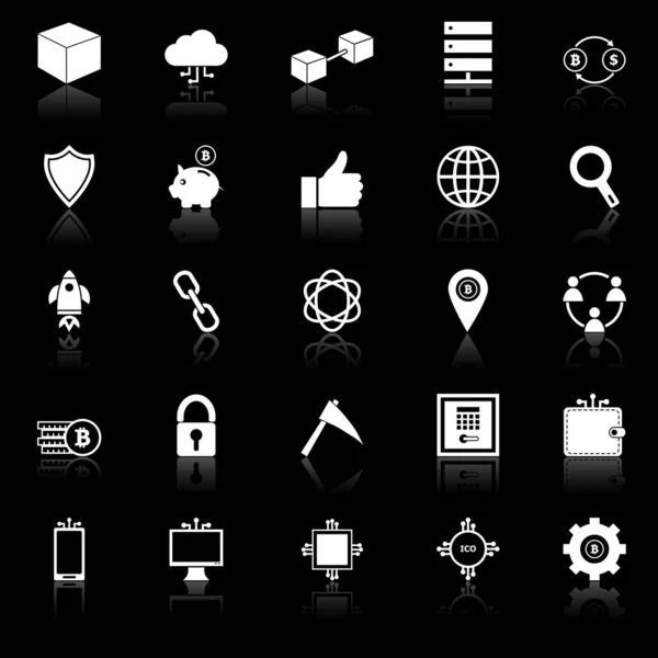 Iconos Cadena Bloques Con Reflexionar Sobre Fondo Negro Vector Stock — Vector de stock