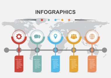 Zaman çizelgesi Infographic tasarım şablonu 5 pankart, hisse senedi vektörü