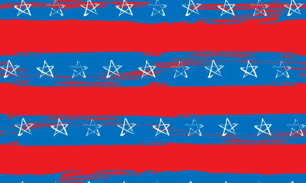 Jednolity wzór niebieski czerwony biały gwiazdy i paski grunge — Wektor stockowy