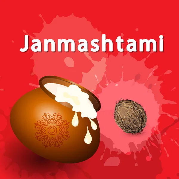 Tarjeta de felicitación feliz Krishna Janmashtami . — Vector de stock