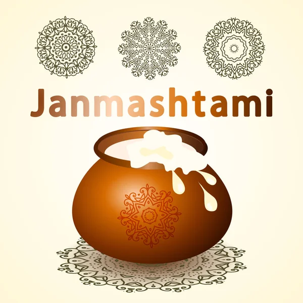 Tarjeta de felicitación feliz Krishna Janmashtami . — Vector de stock