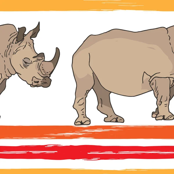 Sfondo senza cuciture con rinoceronti e strisce grunge — Vettoriale Stock