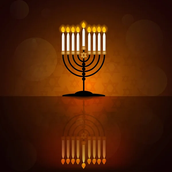 犹太节日光明节设计与烛台燃烧蜡烛和反射在黑暗的背景 矢量插图 — 图库矢量图片