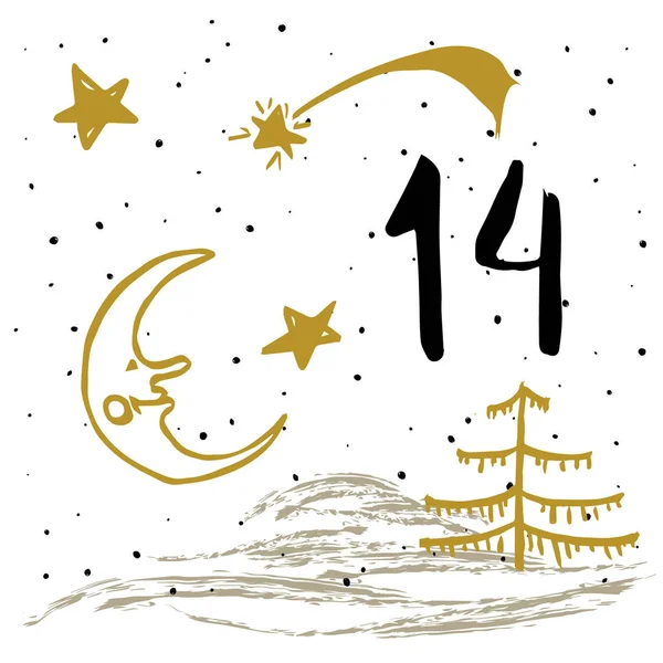 Calendario Adviento Navidad Lindo Estilo Dibujado Mano Símbolos Celebración Navidad — Vector de stock