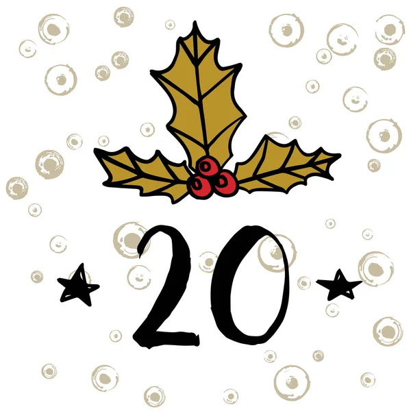 かわいい手描きスタイルのクリスマス アドベント カレンダー クリスマスと新年のお祝いのシンボル 冬の休日カレンダー カード デザイン ベクトル イラスト — ストックベクタ