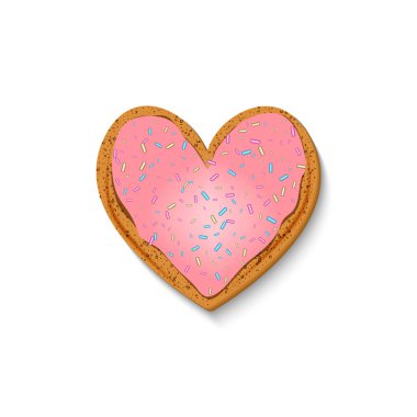  Holiday çerez kalp şeklinde. Sevgililer günü için pembe krema tatlı tatil gingerbread çerezleri. Vektör çizim için Sevgililer günü, düğün, yemek, romantik ilişki, yemek, aşk