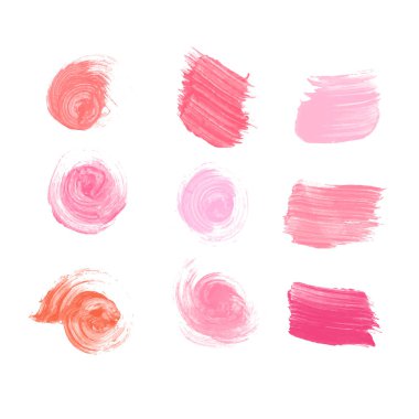 Çeşitli renk üzerine beyaz izole rujlar vuruş topluluğunu vektör. Makyaj örnek, kullanım için reklam el ilanı, afiş, broşür, kitapçık ve Dekoratif kozmetik teşviki için hazırlanan broşürler 