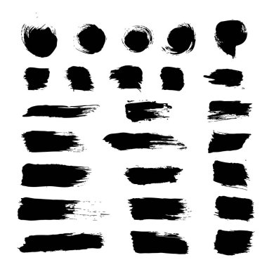 Elle çizilmiş tasarım öğeleri kümesi. Siyah mürekkep soyut dokular vektör koleksiyonu. Grunge mürekkep kalem - fırça darbesi vektör. Sıkıntılı quill. Siyah Modern dokulu kalem kontur.