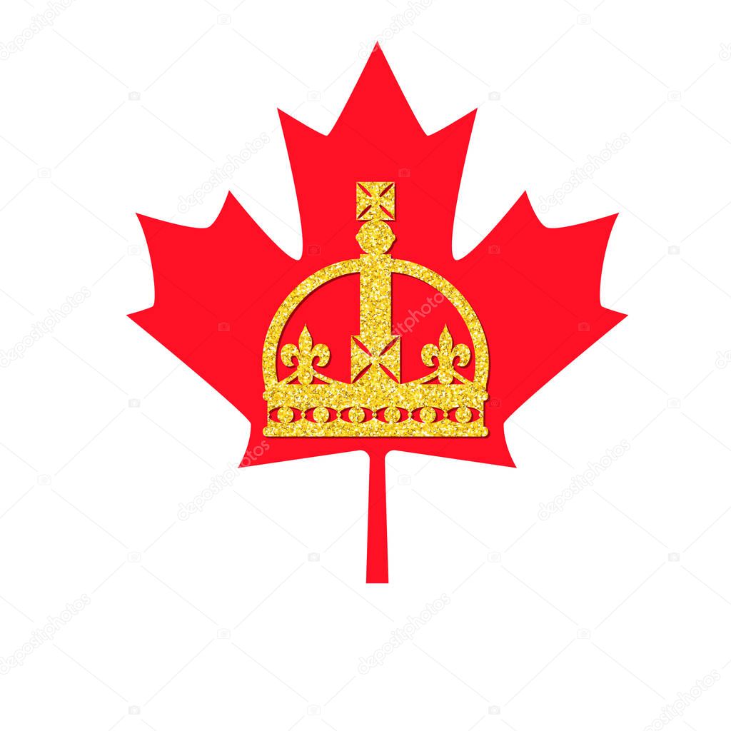 Happy Victoria Day card with maple leaf and crown. Victoria day - national holiday in Canada. Template for invitation, poster, flyer, banner