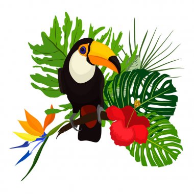 Çiçekli bir arka plan üzerinde Toucan