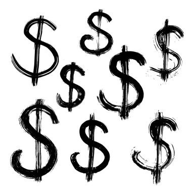 Mürekkep çizilmiş dolar sembolleri kümesi
