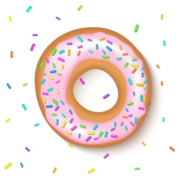 Donut mit rosa Zuckerguss und süßen Körnern — Stockvektor
