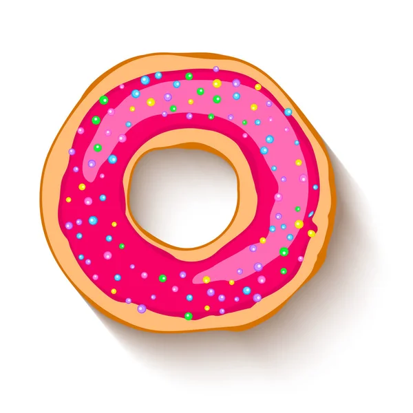 Donut mit rosa Zuckerguss und süßen Körnern — Stockvektor