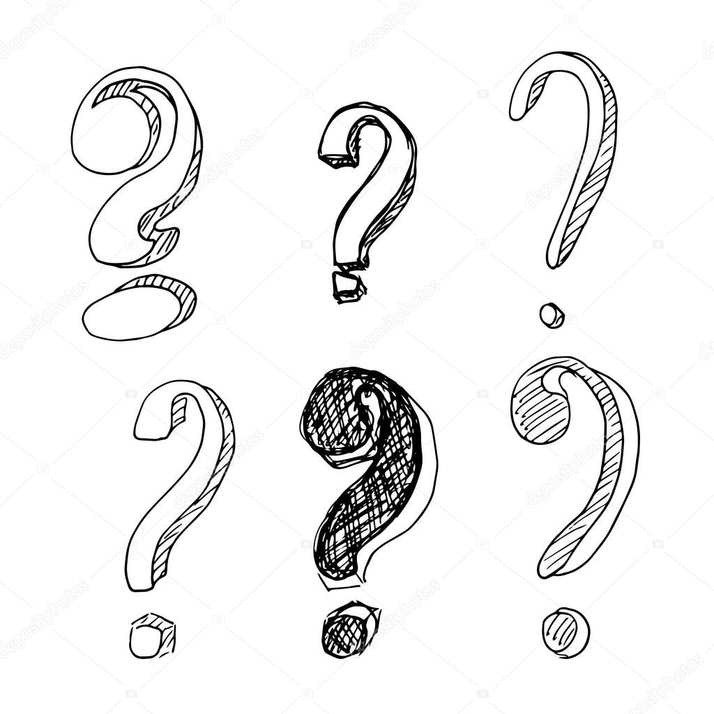 Hand drawn doodle questions marks set