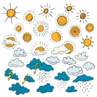 Vektör hava durumu sembolleri kümesi