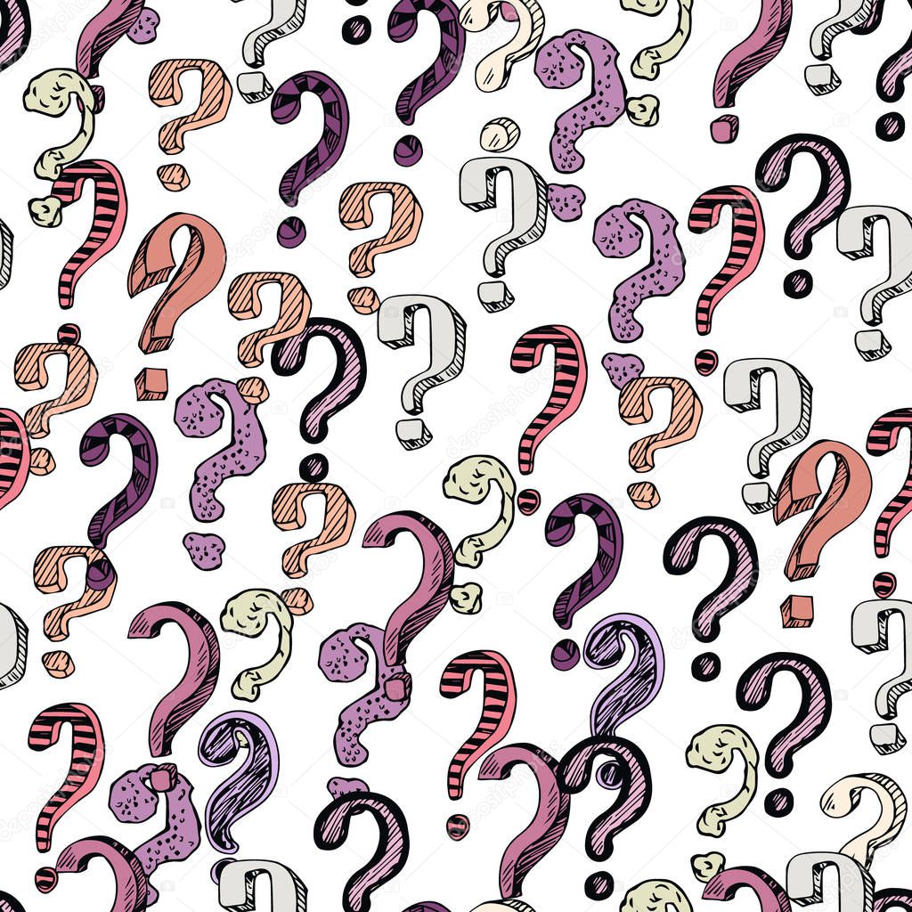 Seamless pattern doodle questions marks set